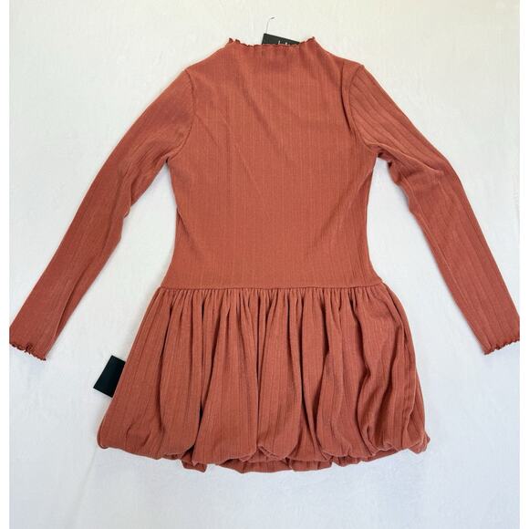 NWT Lulus Rust Ribbed Bubble-Hem Mini Dress Sz XL See Measurements In Photos - Picture 2 of 11